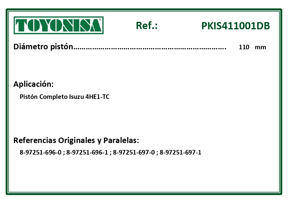 EQUIVALENCIAS ORIGINALES Y PARALELAS PISTONES