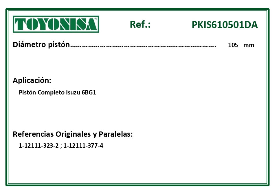 EQUIVALENCIAS ORIGINALES Y PARALELAS PISTONES