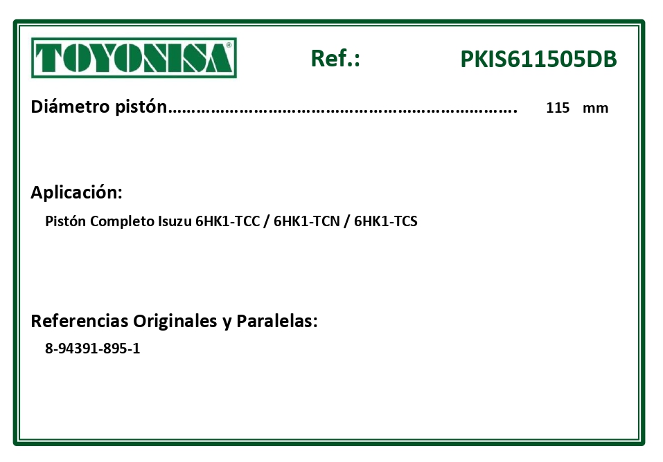 EQUIVALENCIAS ORIGINALES Y PARALELAS PISTONES