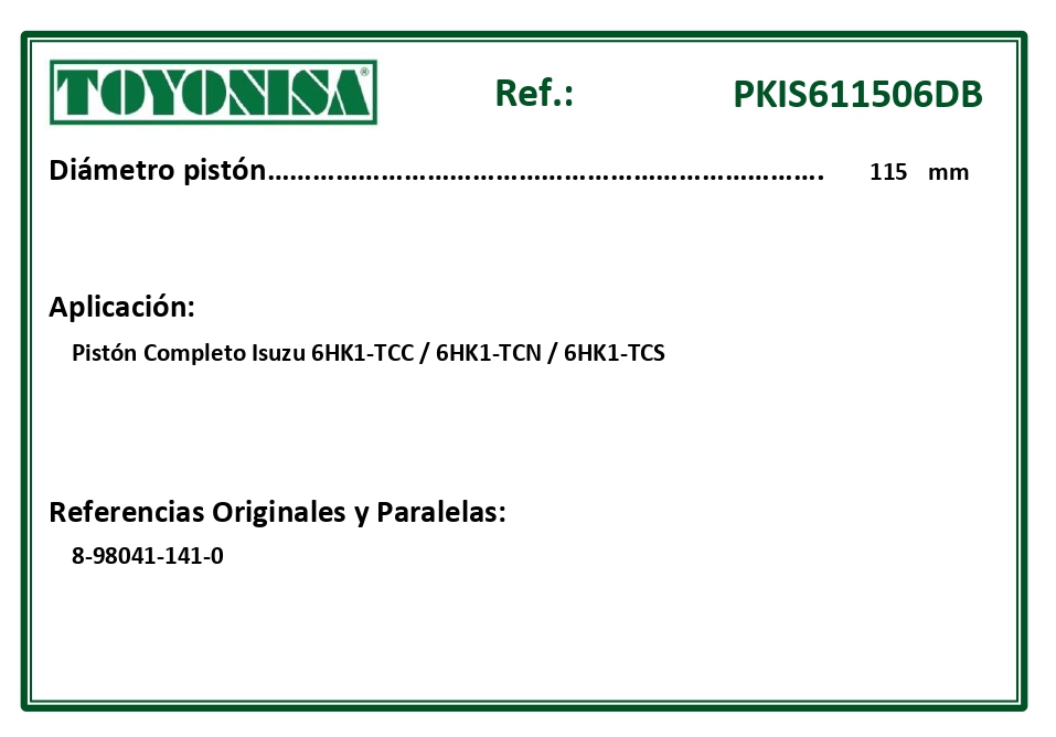 EQUIVALENCIAS ORIGINALES Y PARALELAS PISTONES