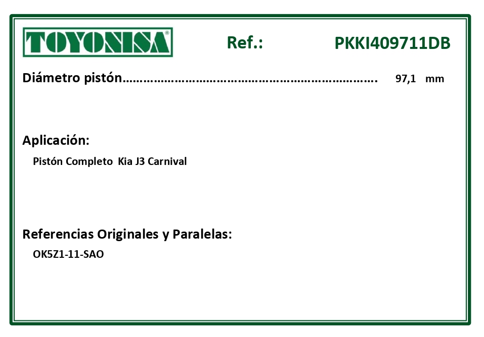 EQUIVALENCIAS ORIGINALES Y PARALELAS PISTONES