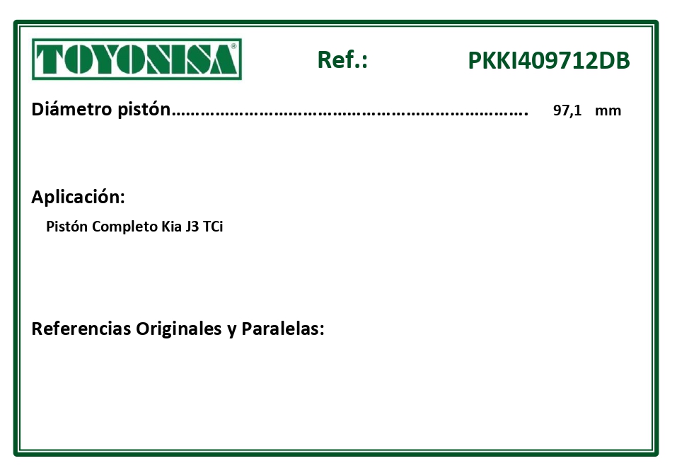 EQUIVALENCIAS ORIGINALES Y PARALELAS PISTONES