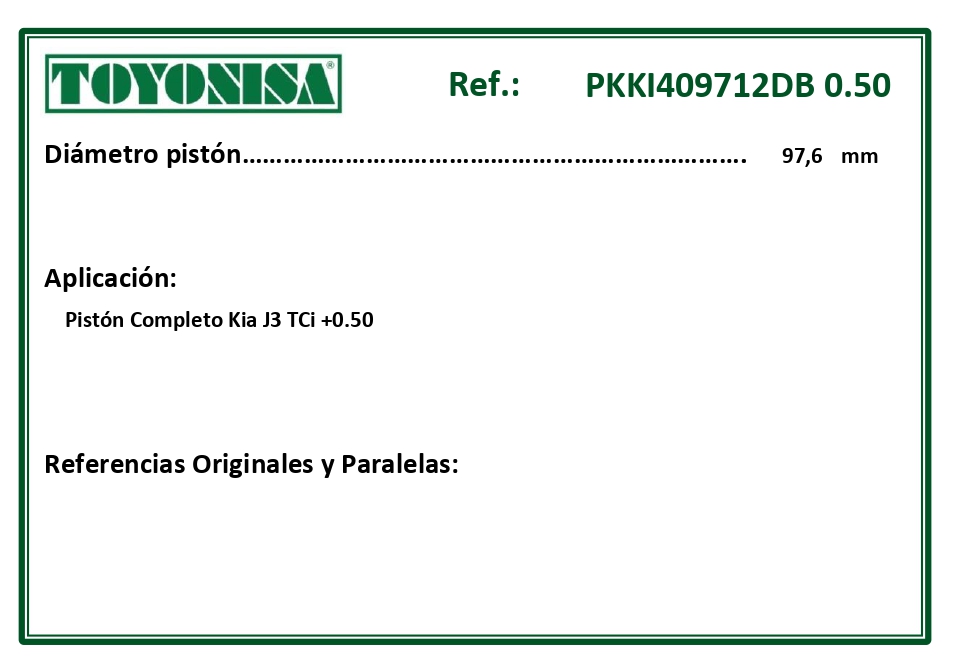 EQUIVALENCIAS ORIGINALES Y PARALELAS PISTONES