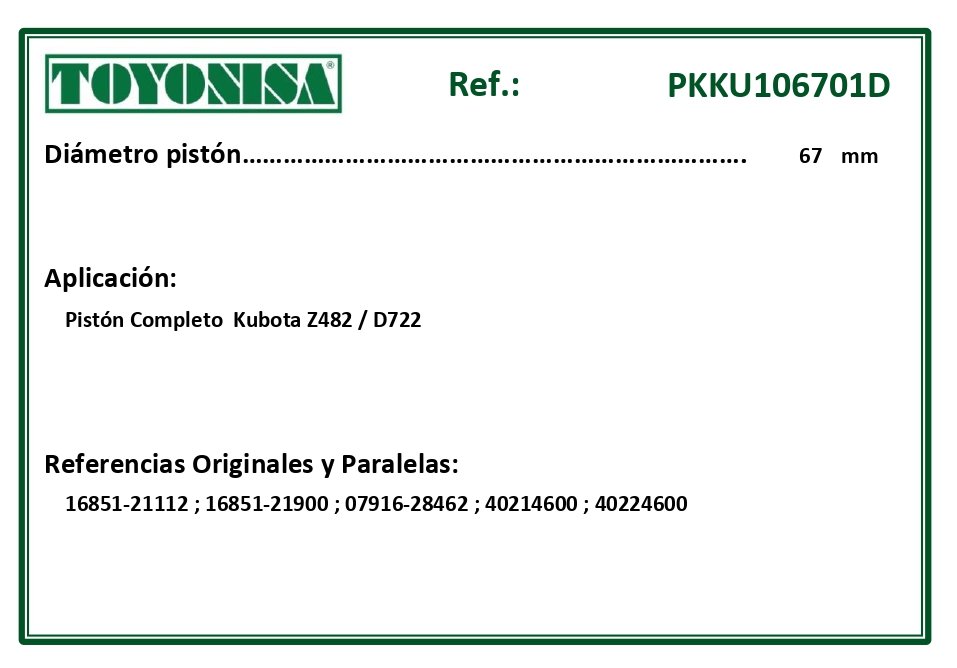 EQUIVALENCIAS ORIGINALES Y PARALELAS PISTONES