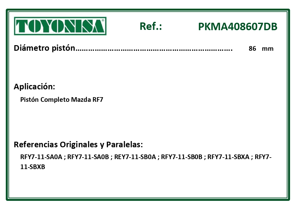 EQUIVALENCIAS ORIGINALES Y PARALELAS PISTONES