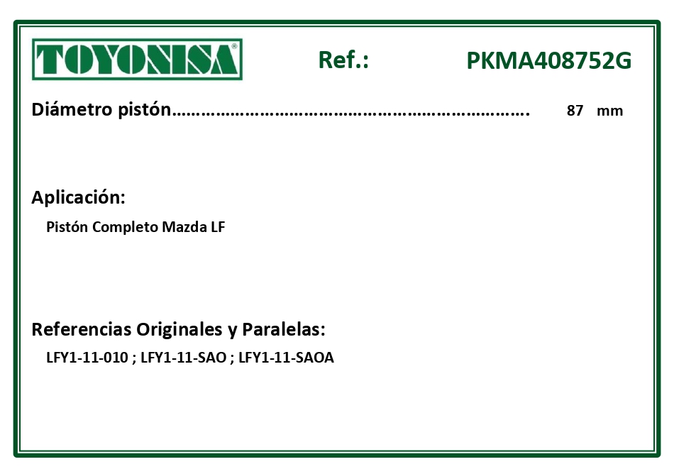 EQUIVALENCIAS ORIGINALES Y PARALELAS PISTONES