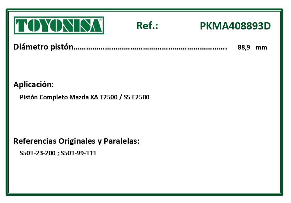 EQUIVALENCIAS ORIGINALES Y PARALELAS PISTONES