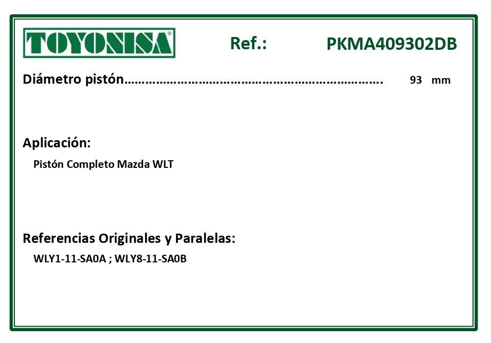 EQUIVALENCIAS ORIGINALES Y PARALELAS PISTONES