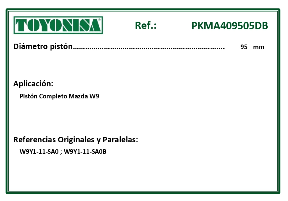 EQUIVALENCIAS ORIGINALES Y PARALELAS PISTONES