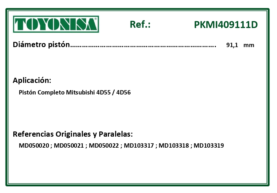 EQUIVALENCIAS ORIGINALES Y PARALELAS PISTONES