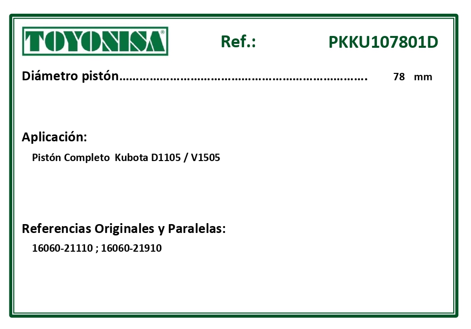 EQUIVALENCIAS ORIGINALES Y PARALELAS PISTONES