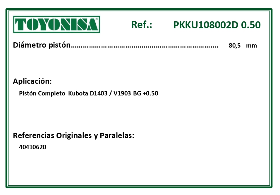 EQUIVALENCIAS ORIGINALES Y PARALELAS PISTONES