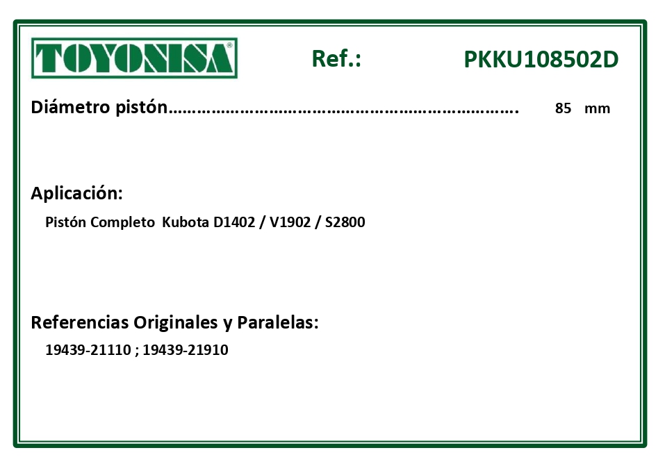 EQUIVALENCIAS ORIGINALES Y PARALELAS PISTONES