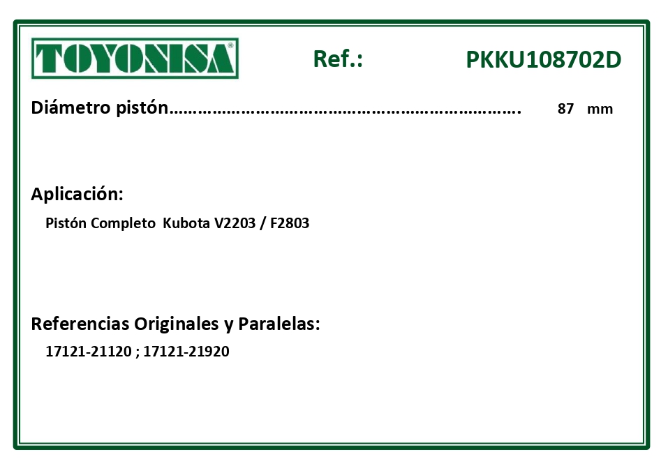 EQUIVALENCIAS ORIGINALES Y PARALELAS PISTONES
