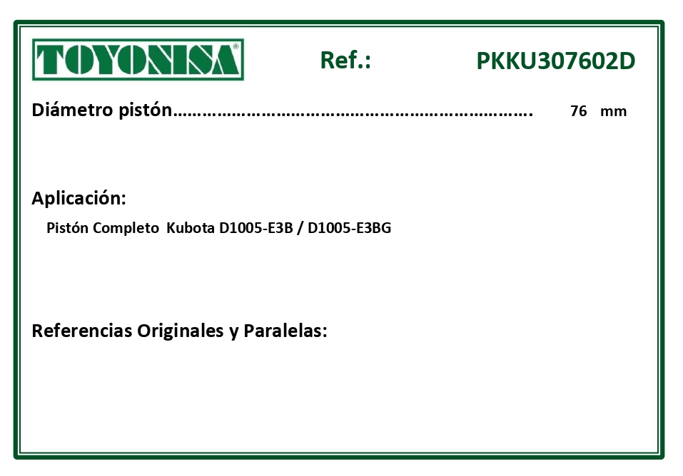 EQUIVALENCIAS ORIGINALES Y PARALELAS PISTONES