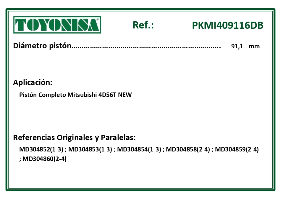 EQUIVALENCIAS ORIGINALES Y PARALELAS PISTONES