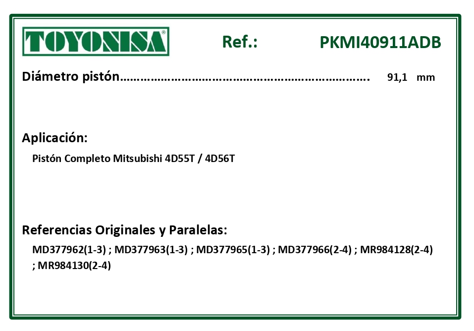 EQUIVALENCIAS ORIGINALES Y PARALELAS PISTONES