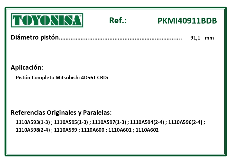 EQUIVALENCIAS ORIGINALES Y PARALELAS PISTONES