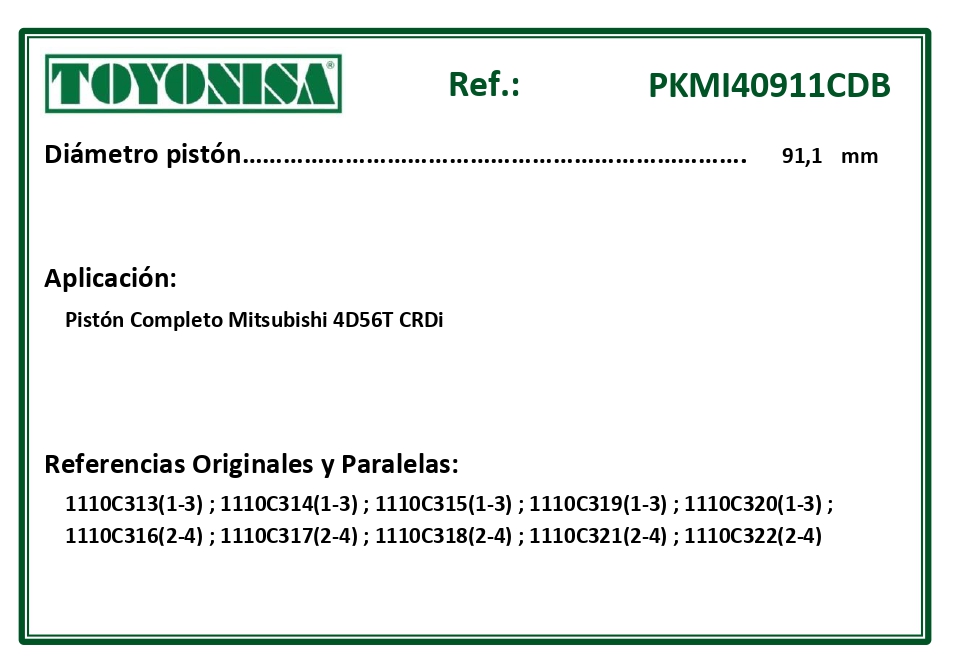 EQUIVALENCIAS ORIGINALES Y PARALELAS PISTONES