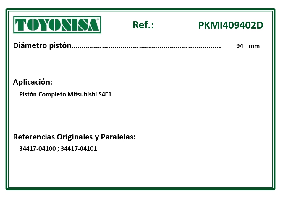 EQUIVALENCIAS ORIGINALES Y PARALELAS PISTONES