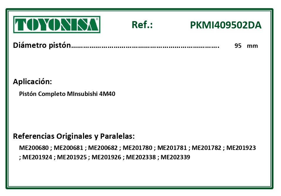 EQUIVALENCIAS ORIGINALES Y PARALELAS PISTONES