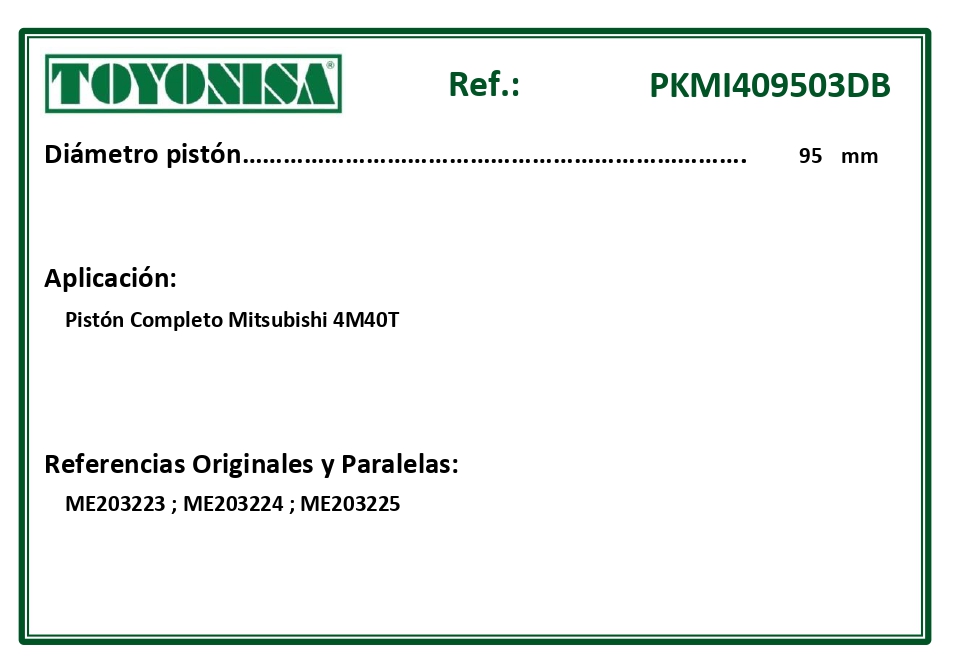 EQUIVALENCIAS ORIGINALES Y PARALELAS PISTONES