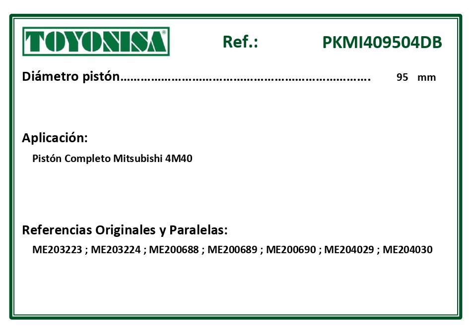 EQUIVALENCIAS ORIGINALES Y PARALELAS PISTONES