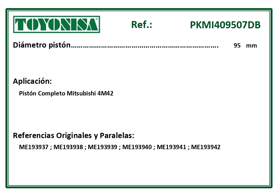 EQUIVALENCIAS ORIGINALES Y PARALELAS PISTONES