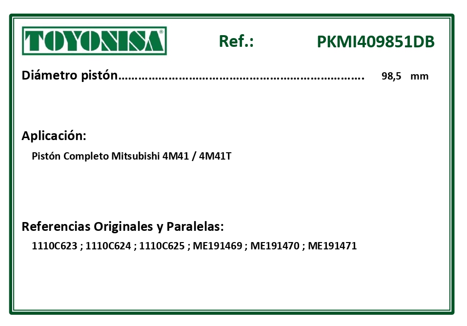 EQUIVALENCIAS ORIGINALES Y PARALELAS PISTONES