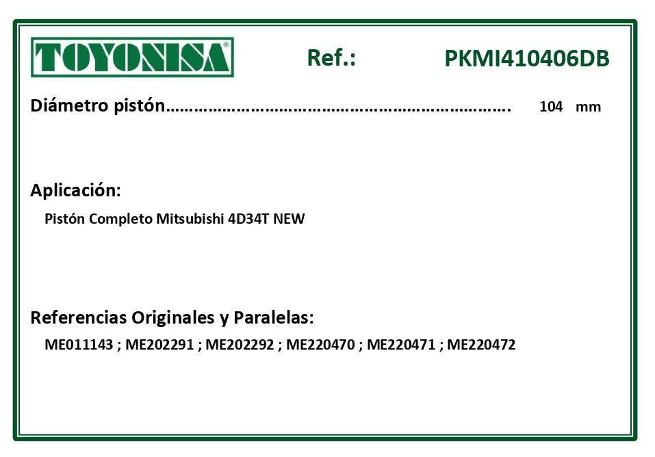 EQUIVALENCIAS ORIGINALES Y PARALELAS PISTONES