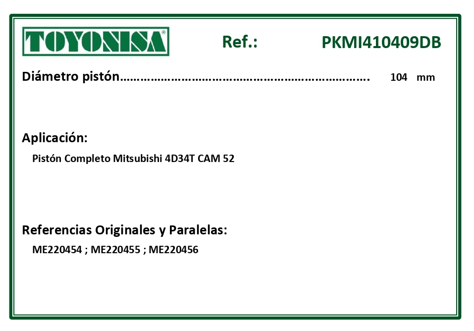 EQUIVALENCIAS ORIGINALES Y PARALELAS PISTONES
