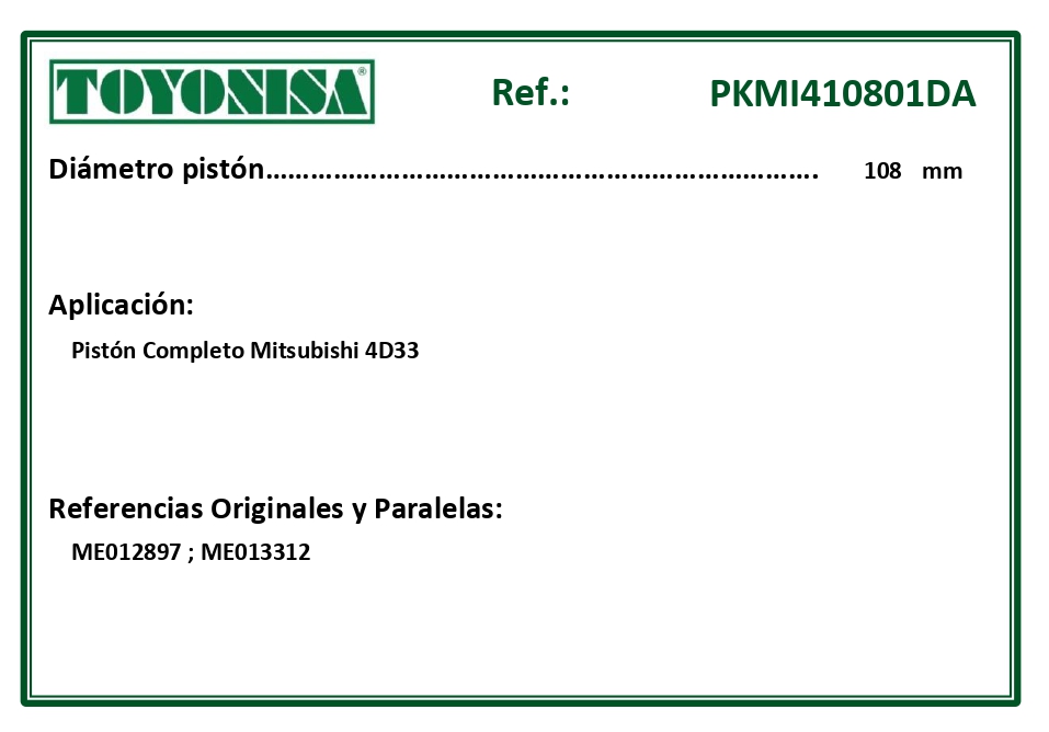 EQUIVALENCIAS ORIGINALES Y PARALELAS PISTONES