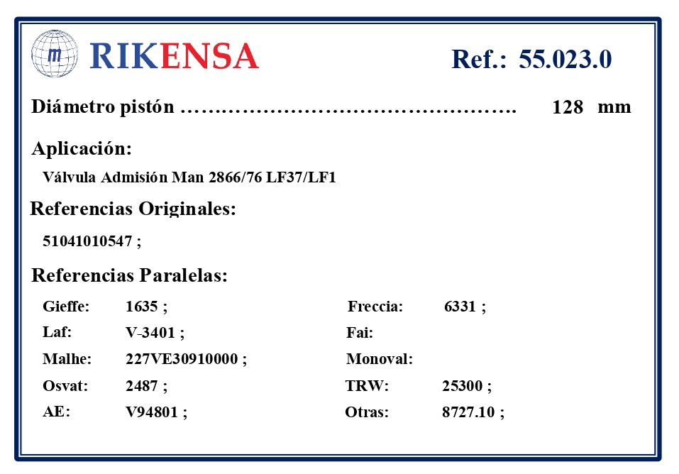 EQUIVALENCIAS ORIGINALES Y PARALELAS VALVULAS