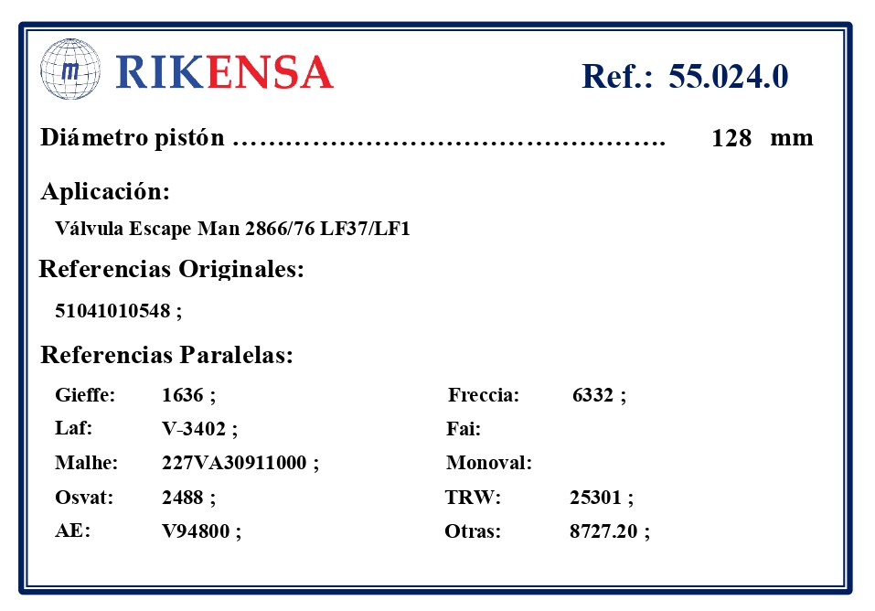 EQUIVALENCIAS ORIGINALES Y PARALELAS VALVULAS