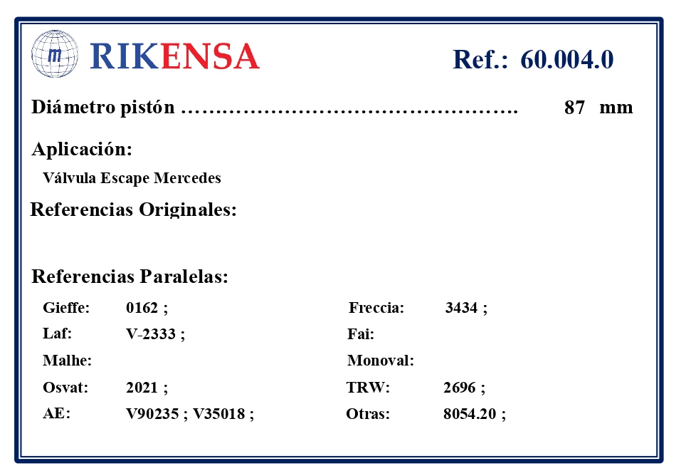 EQUIVALENCIAS ORIGINALES Y PARALELAS VALVULAS