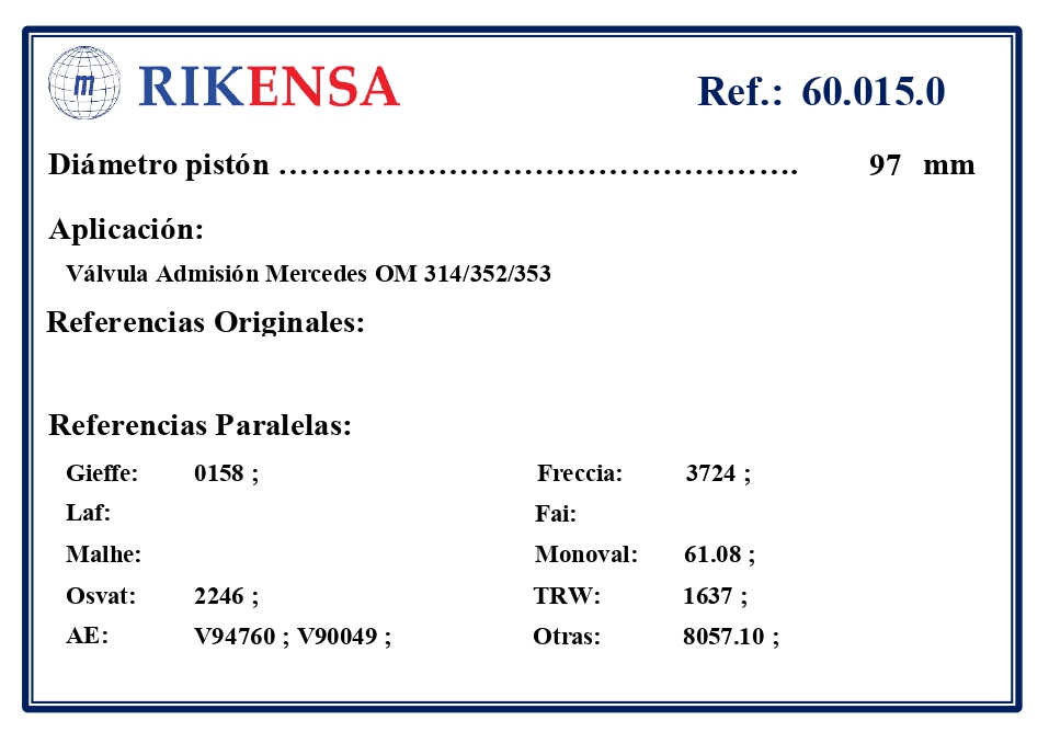 EQUIVALENCIAS ORIGINALES Y PARALELAS VALVULAS