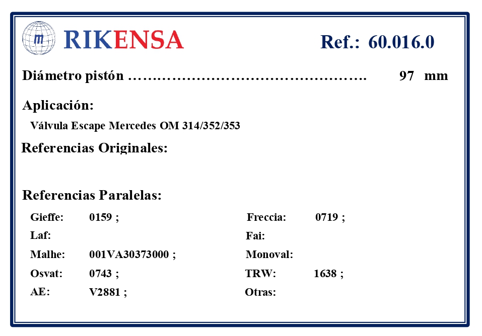 EQUIVALENCIAS ORIGINALES Y PARALELAS VALVULAS