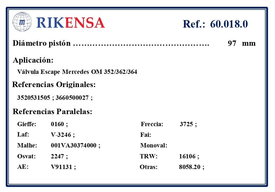 EQUIVALENCIAS ORIGINALES Y PARALELAS VALVULAS