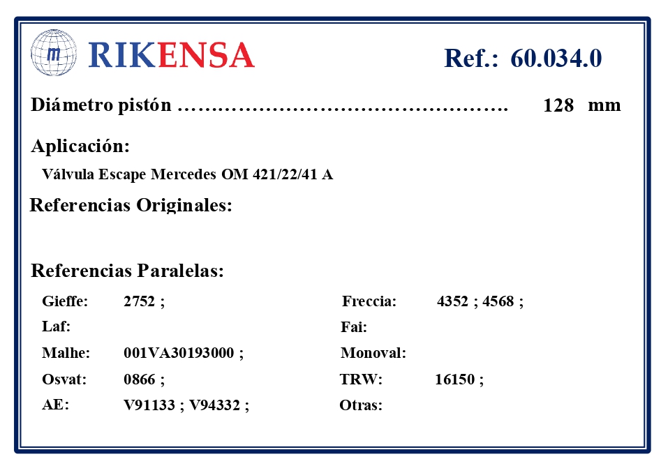 EQUIVALENCIAS ORIGINALES Y PARALELAS VALVULAS