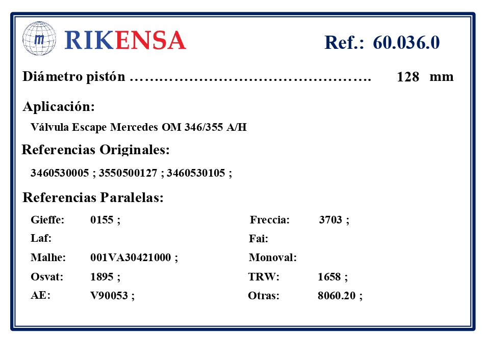 EQUIVALENCIAS ORIGINALES Y PARALELAS VALVULAS