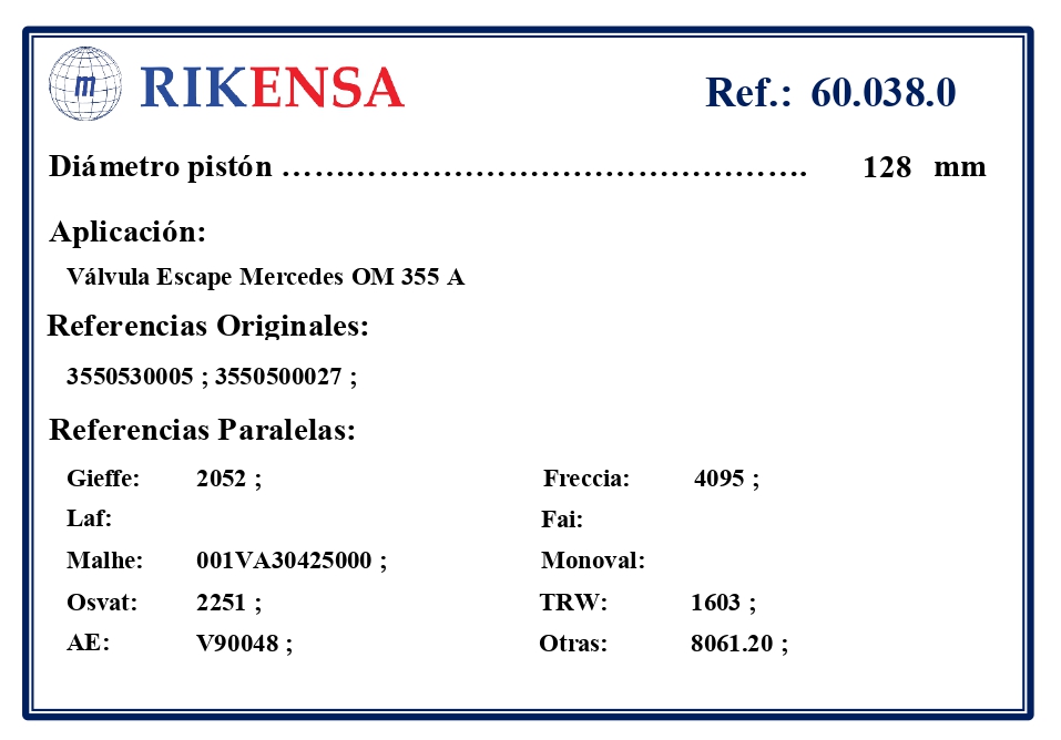 EQUIVALENCIAS ORIGINALES Y PARALELAS VALVULAS