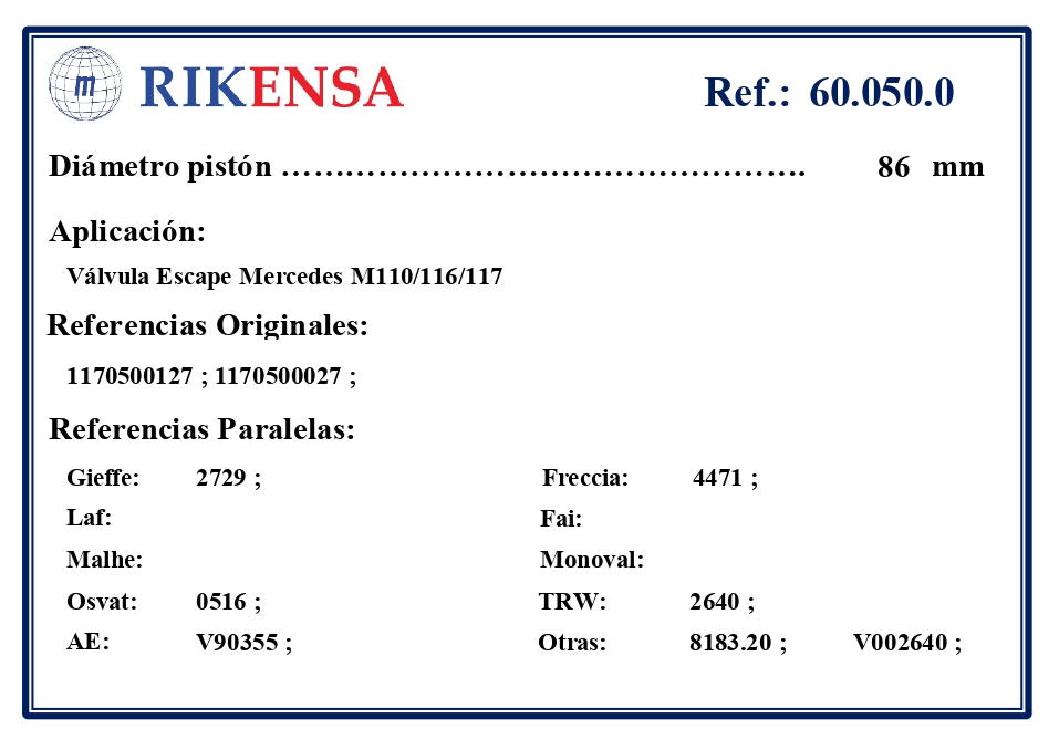 EQUIVALENCIAS ORIGINALES Y PARALELAS VALVULAS