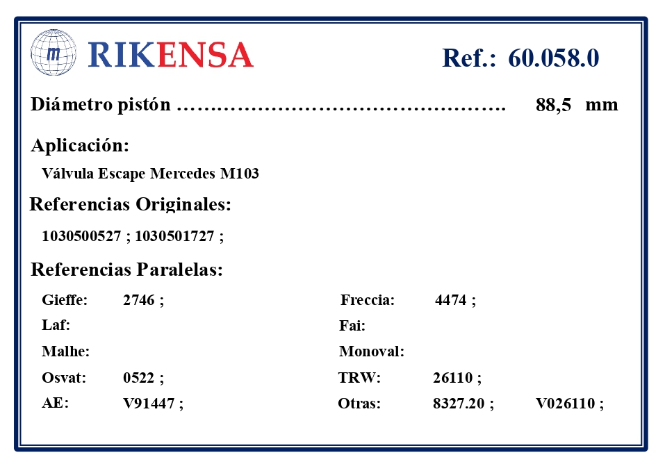EQUIVALENCIAS ORIGINALES Y PARALELAS VALVULAS