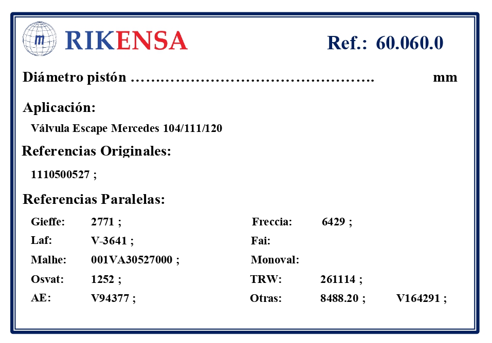 EQUIVALENCIAS ORIGINALES Y PARALELAS VALVULAS