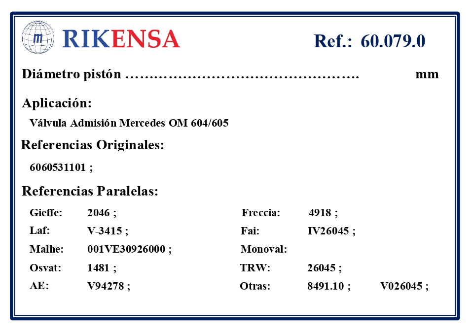 EQUIVALENCIAS ORIGINALES Y PARALELAS VALVULAS