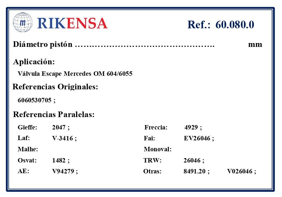 EQUIVALENCIAS ORIGINALES Y PARALELAS VALVULAS