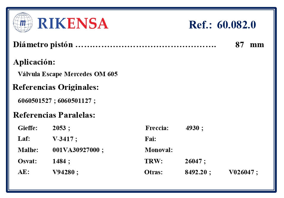 EQUIVALENCIAS ORIGINALES Y PARALELAS VALVULAS