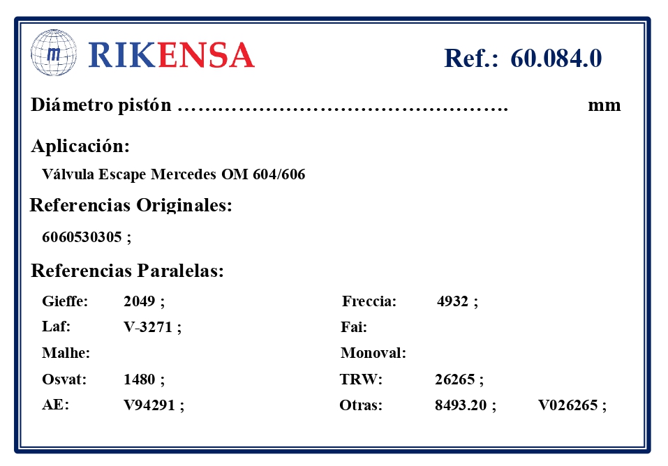 EQUIVALENCIAS ORIGINALES Y PARALELAS VALVULAS