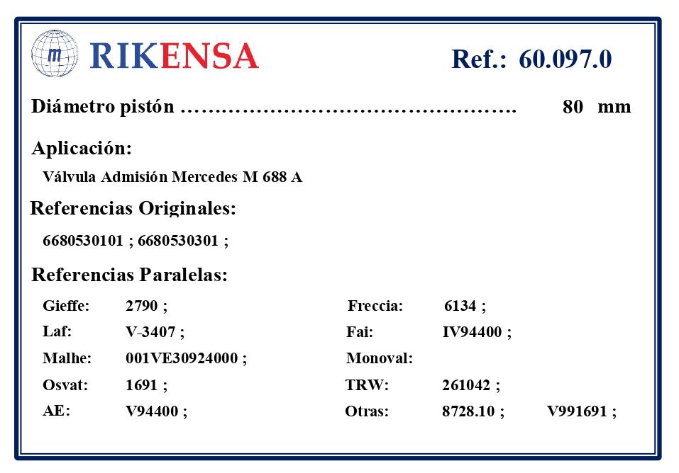 EQUIVALENCIAS ORIGINALES Y PARALELAS VALVULAS