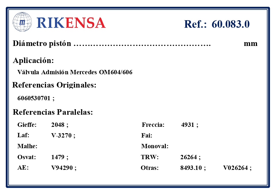 EQUIVALENCIAS ORIGINALES Y PARALELAS VALVULAS